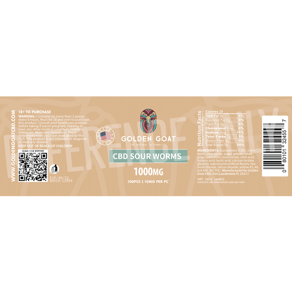 CBD Sour Worms - 1000mg - Label