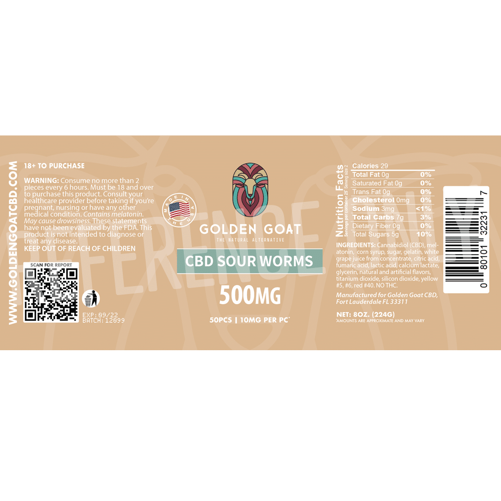 CBD Sour Worms - 500mg - Label