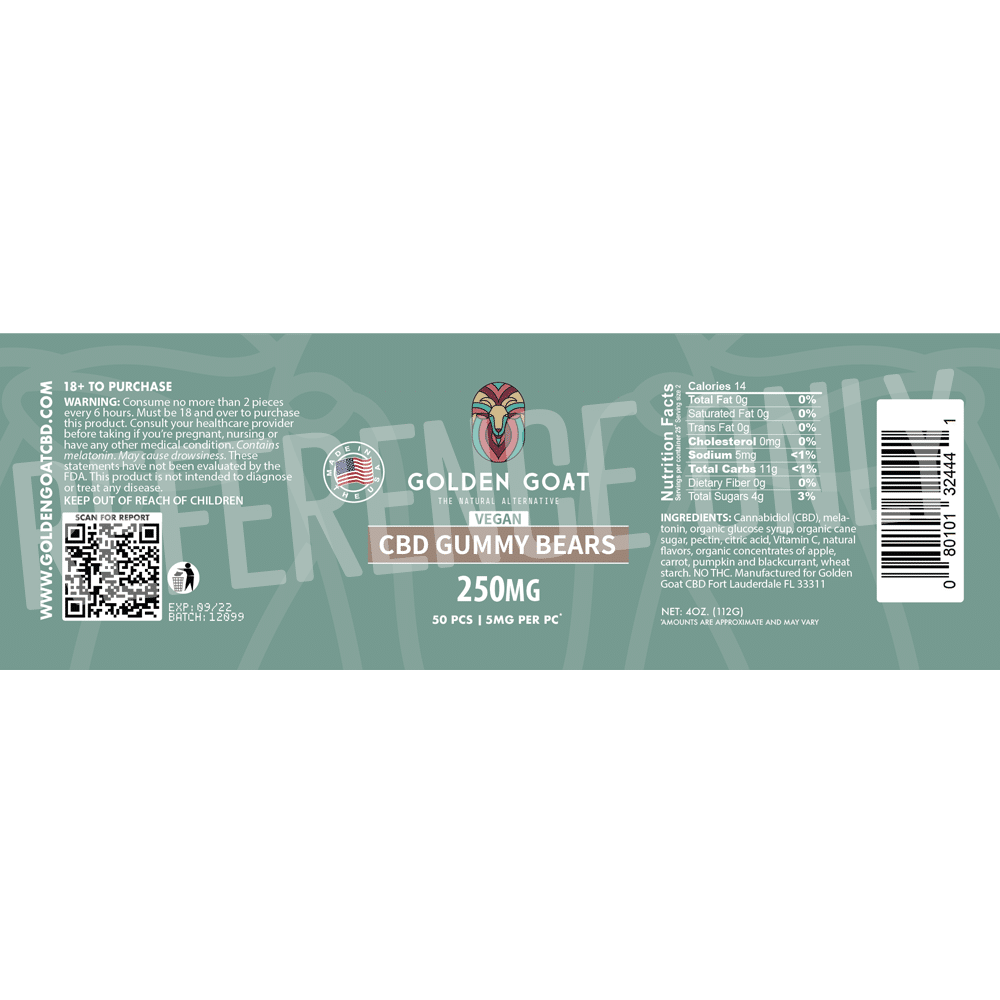 CBD Vegan Fruit Bears - 250mg - Label