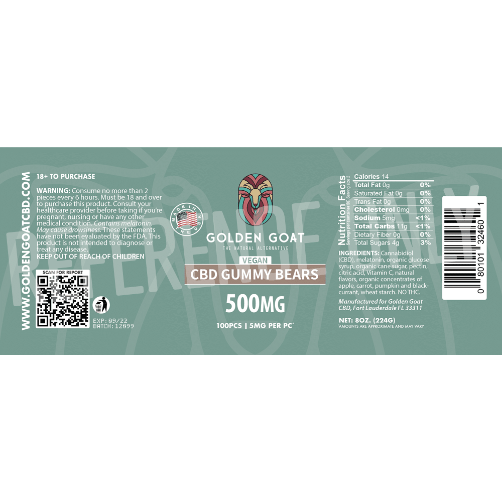 CBD Vegan Fruit Bears - 500mg - Label
