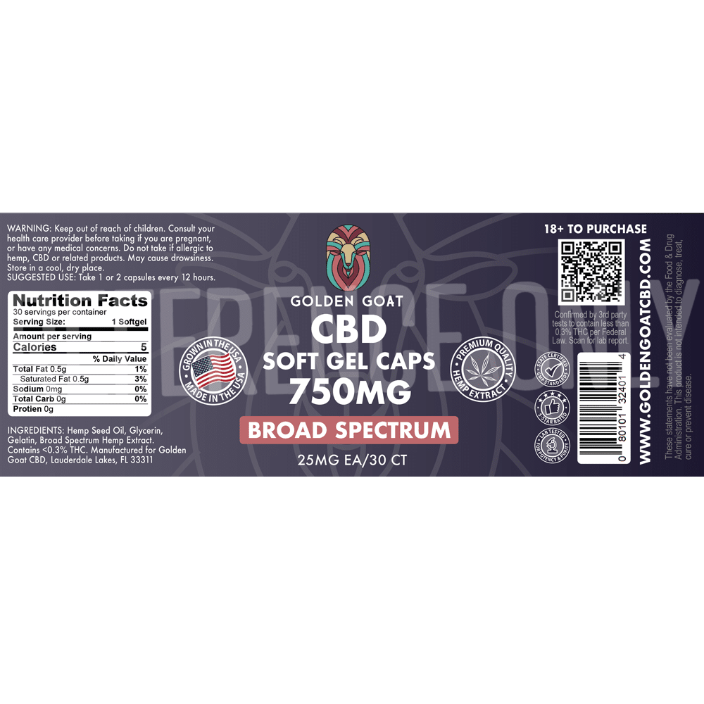 CBD Broad Spectrum Gel Caps - 750mg - 30ct - Label