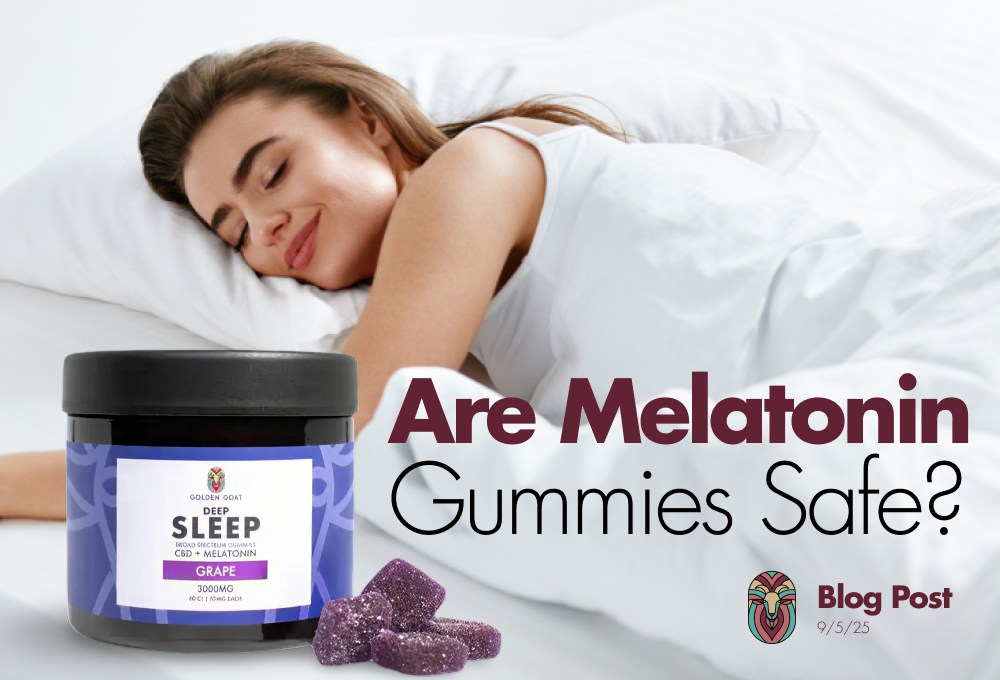 Illustration of melatonin gummies with text asking, 'Are melatonin gummies safe?' — visual concept for exploring the safety, usage, and effects of melatonin supplements in edible form